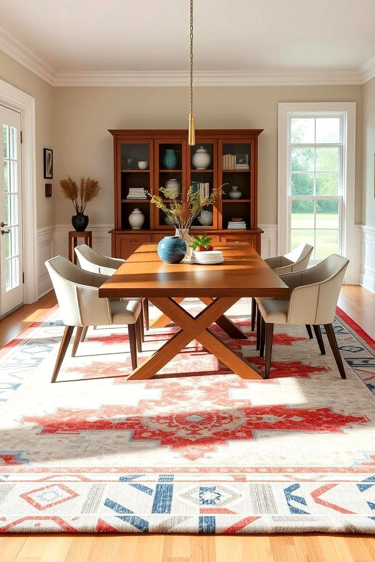 Choose a Statement Rug to Anchor the Space - 25 Transitional Dining Room Ideas
