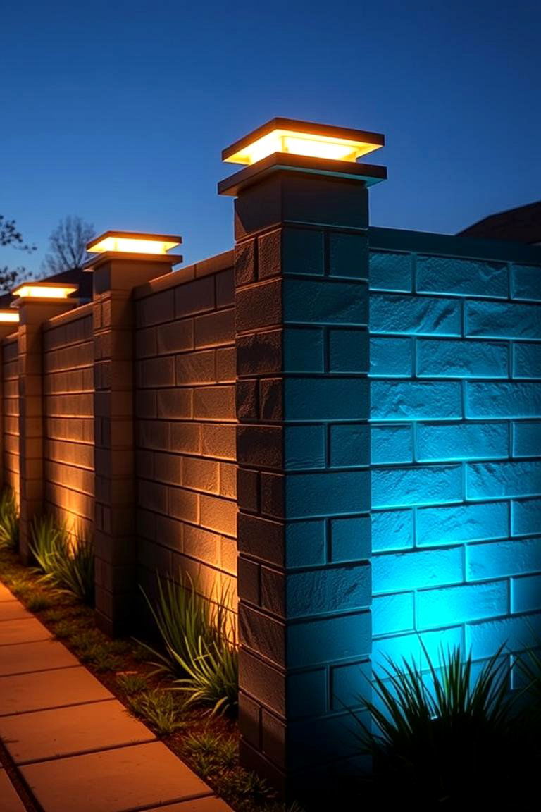 Cinder Block Fence with Built in Lighting - 25 Cinder Block Fence Ideas