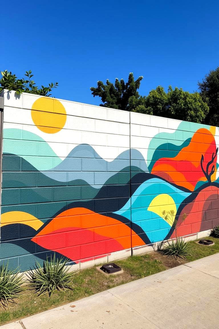 Cinder Block Fence with Custom Artwork - 25 Cinder Block Fence Ideas