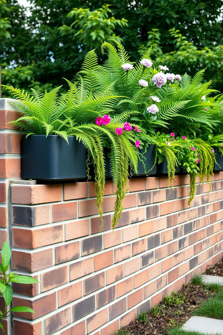 Cinder Block Fence with Fence Top Planters - 25 Cinder Block Fence Ideas