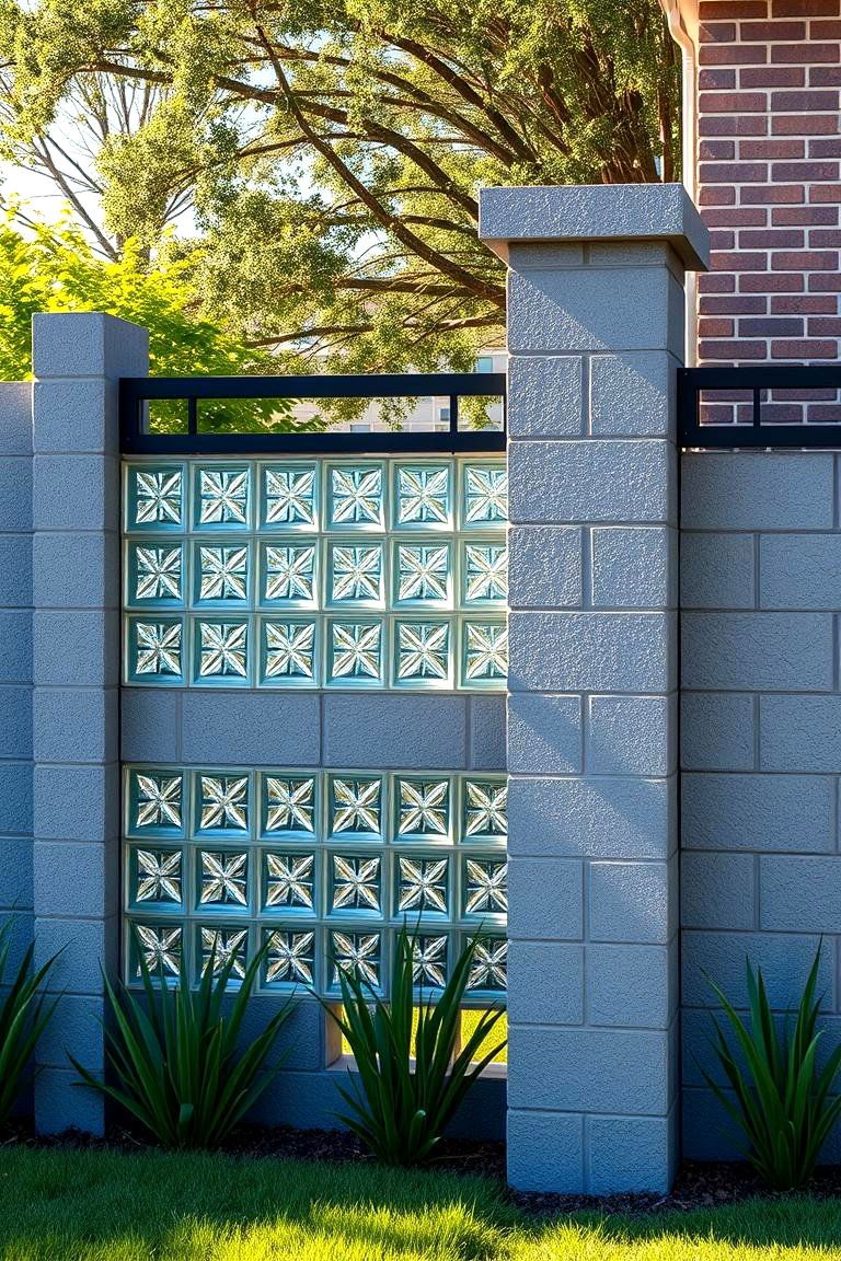Cinder Block Fence with Glass Blocks - 25 Cinder Block Fence Ideas