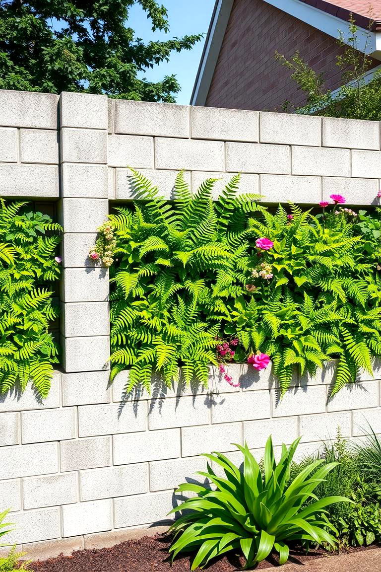 Cinder Block Fence with Green Wall Features - 25 Cinder Block Fence Ideas