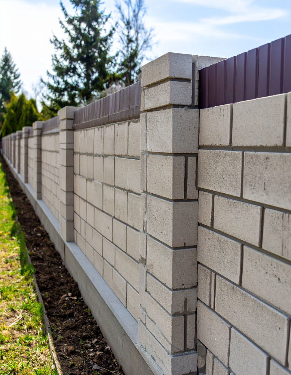 Cinder Block Fence with Horizontal Lines