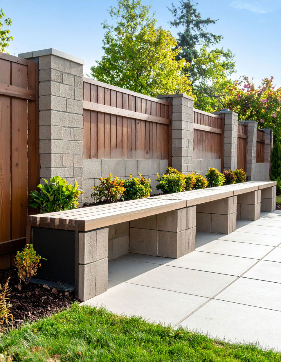 Cinder Block Fence with Integrated Seating