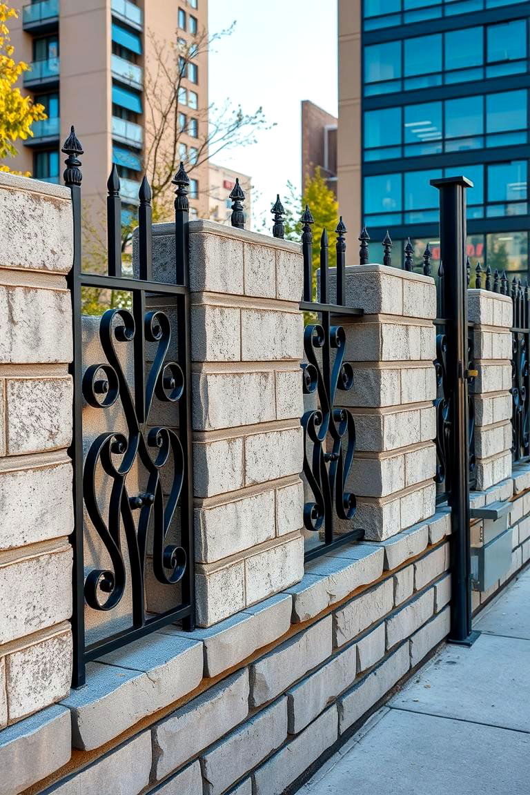 Cinder Block Fence with Metal Accents - 25 Cinder Block Fence Ideas