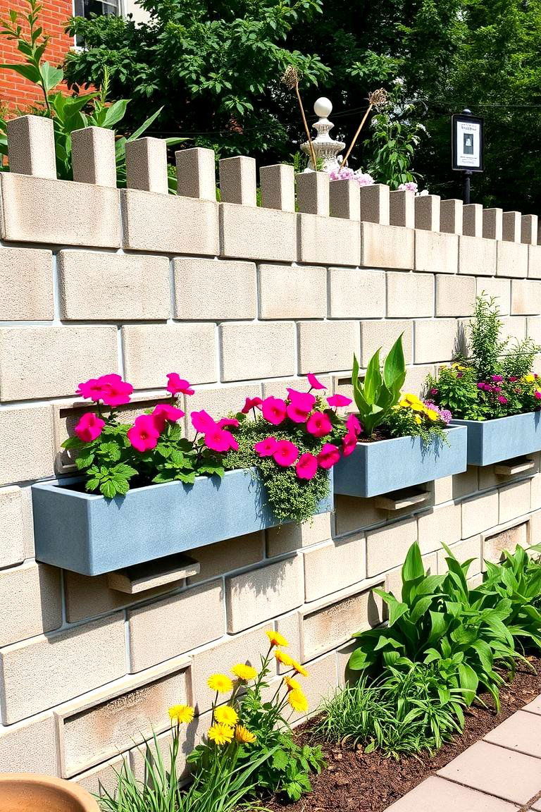 Cinder Block Fence with Planter Boxes - 25 Cinder Block Fence Ideas