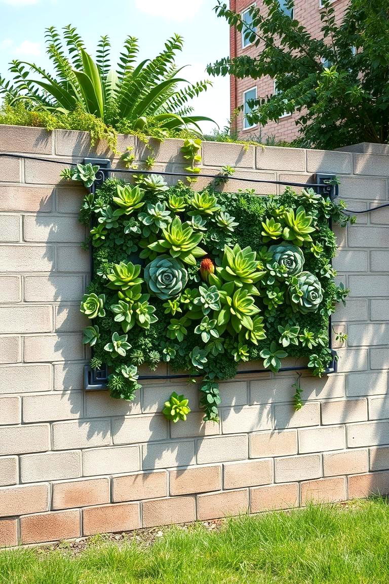 Cinder Block Fence with Vertical Garden Panels - 25 Cinder Block Fence Ideas