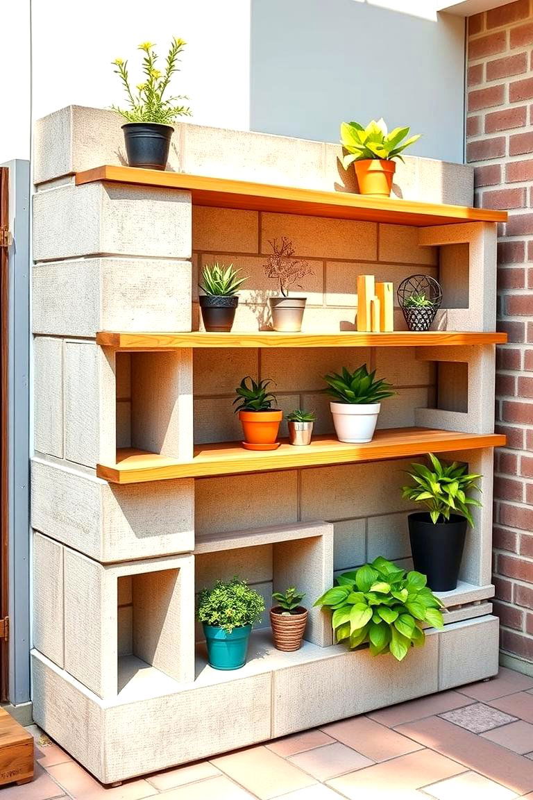 Cinder Block Shelf - 25 Cinder Block Garden Ideas