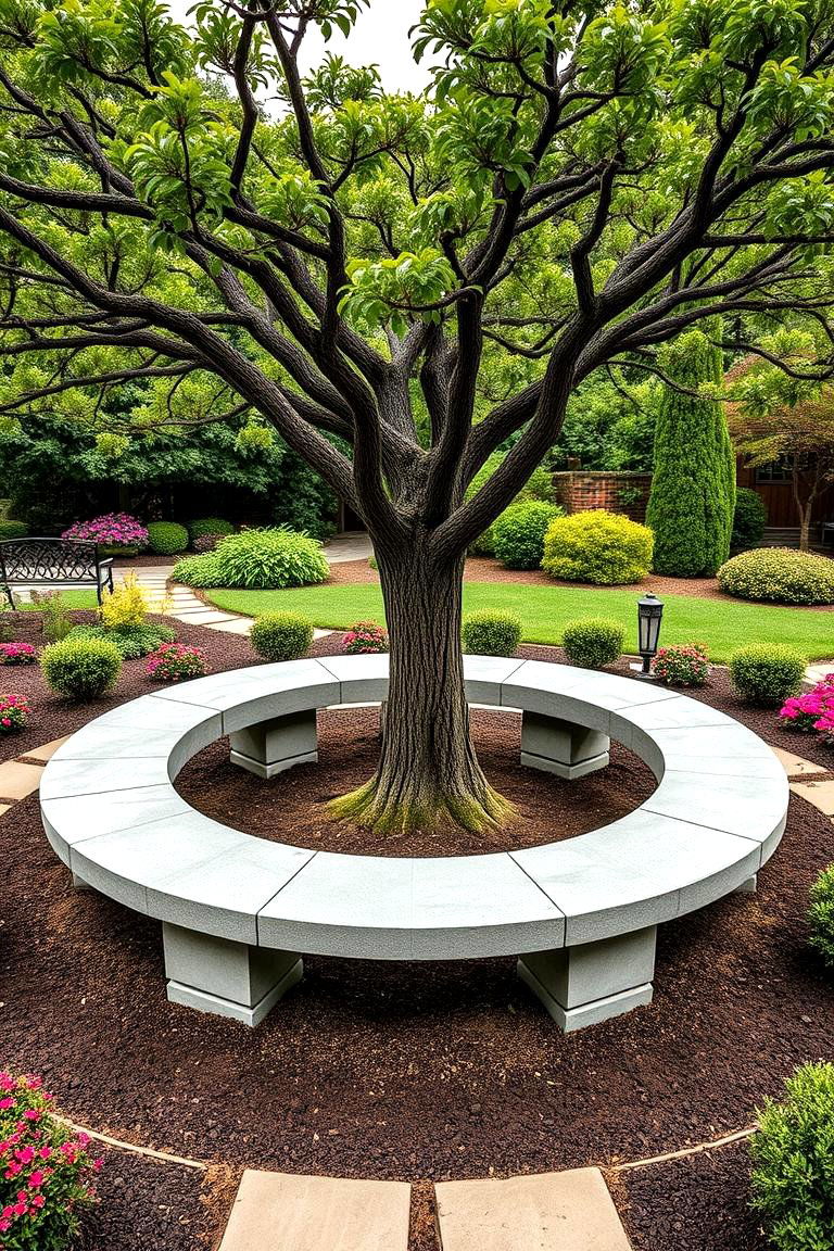 Circular Bench for a Central Feature - 25 Garden Bench Ideas