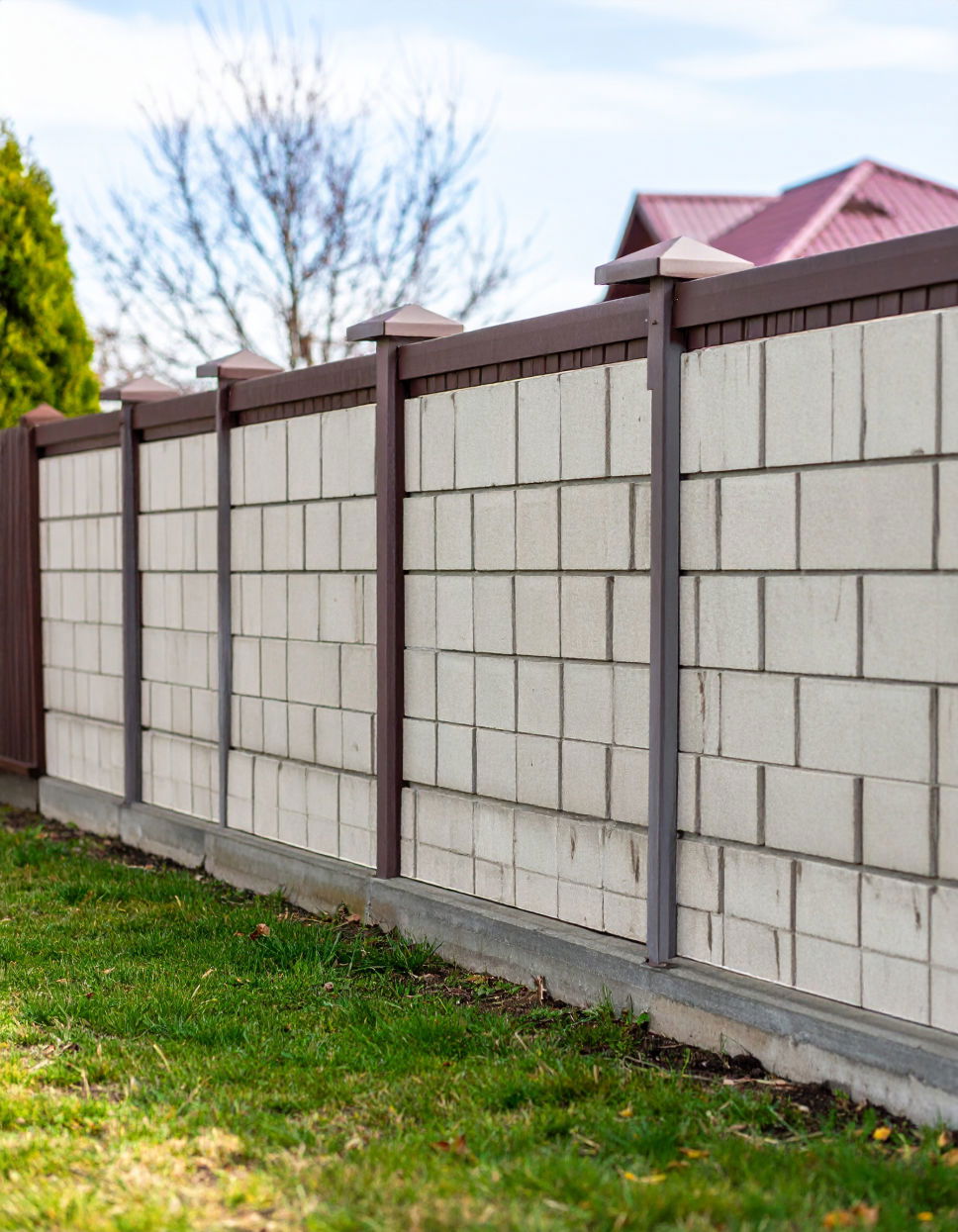 Classic Cinder Block Fence with Clean Line
