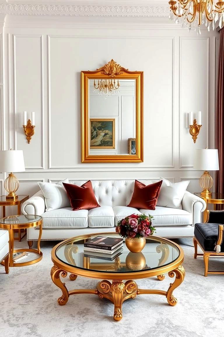 Classic Elegance with Gold Accents - 25 White Couch Living Room Ideas
