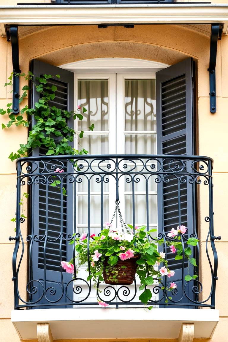 Classic Iron Balcony with Floral Touches - 25 French Balcony Ideas