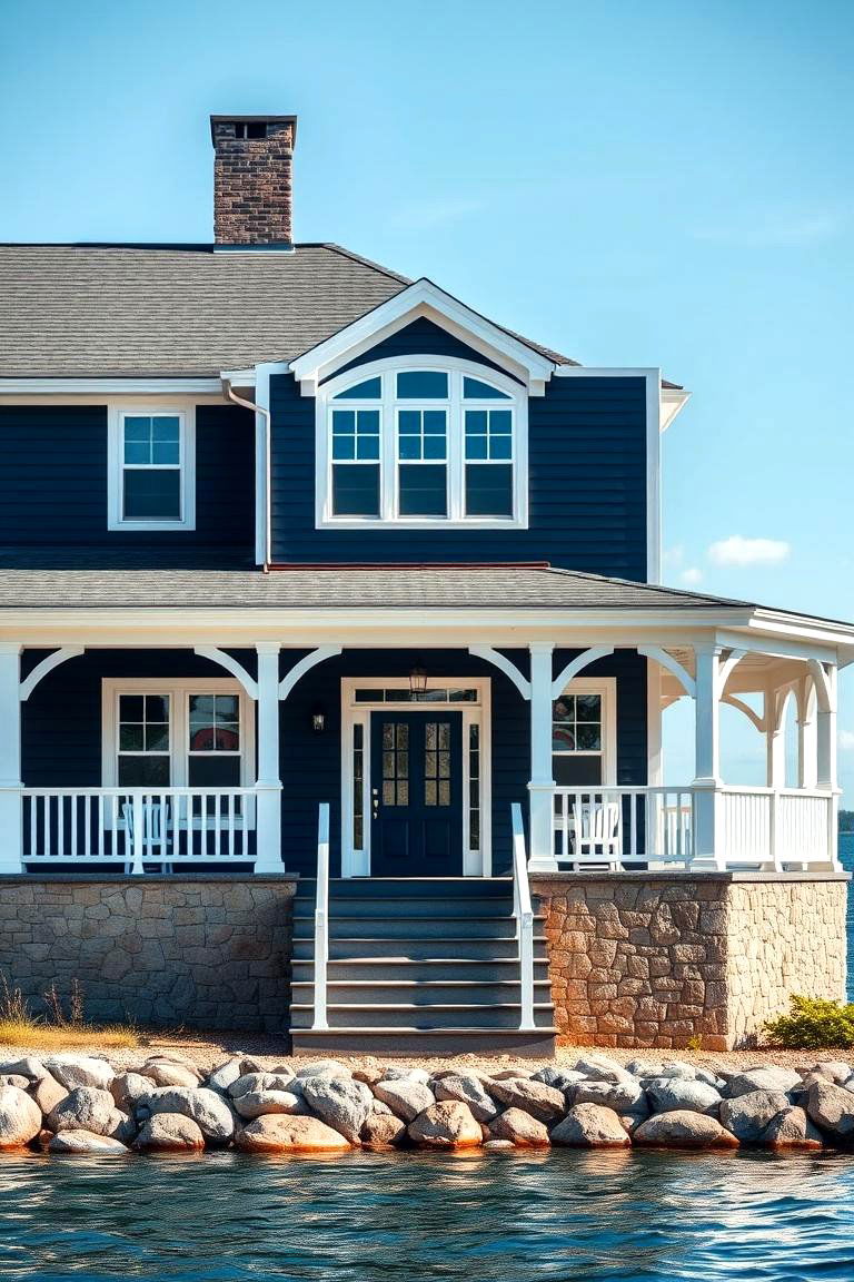 Classic Nautical Navy for Timeless Appeal - 25 Lake House Exterior Colors Ideas