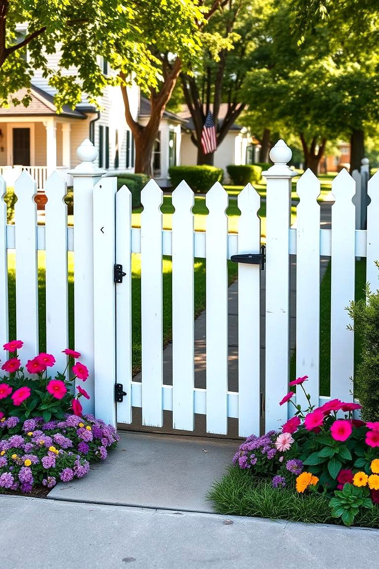 Classic Pickett Fences with Gate - 25 Front Gate Ideas