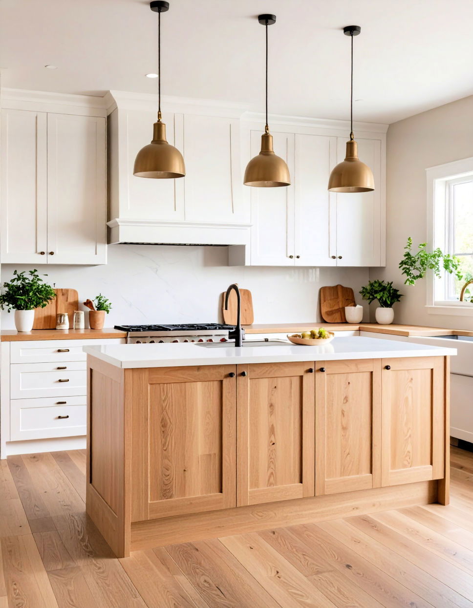 Classic White and Wood Tones Two Tone Kitchen Cabinet Ideas