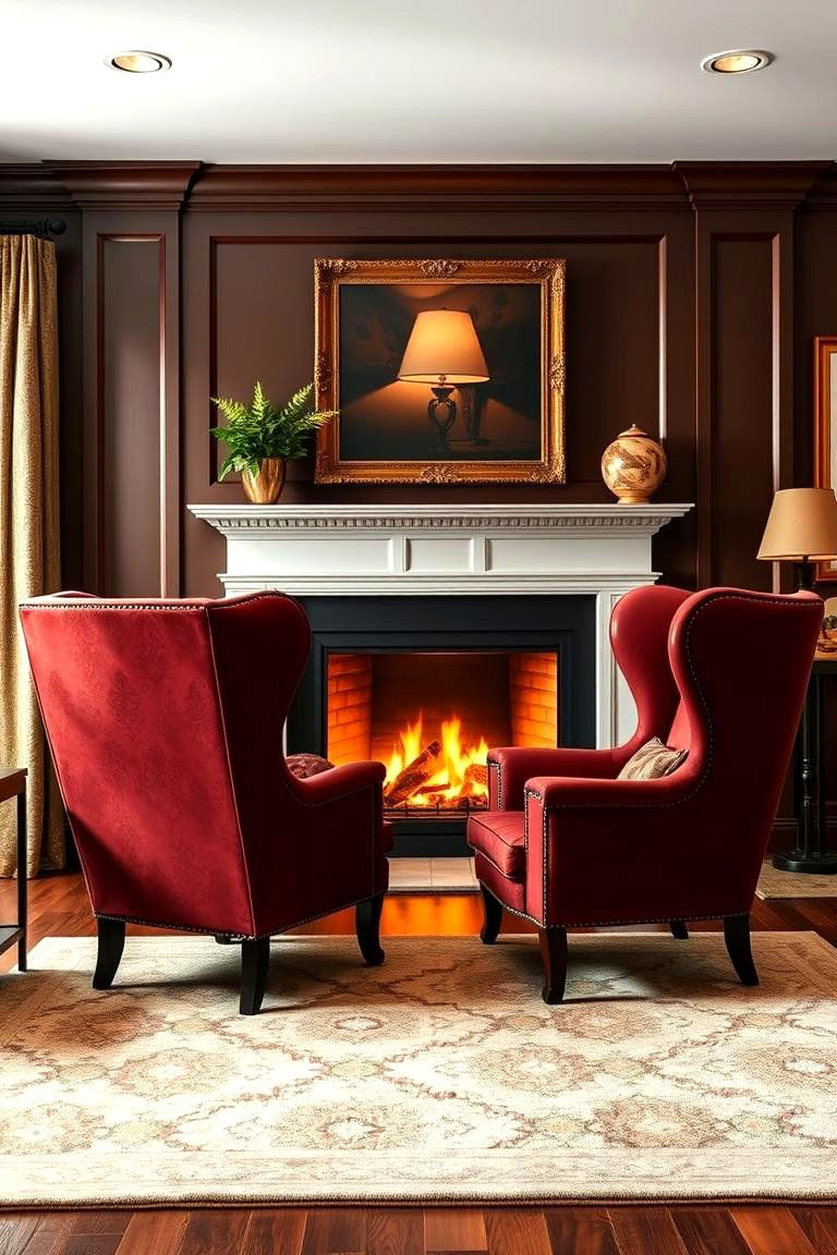 Classic Wingback Chairs for Elegance - 25 Fireplace Seating Ideas
