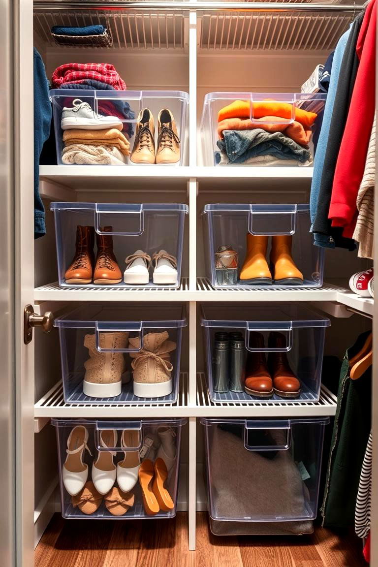 Clear Storage Bins for Visibility - 25 Closet Ideas