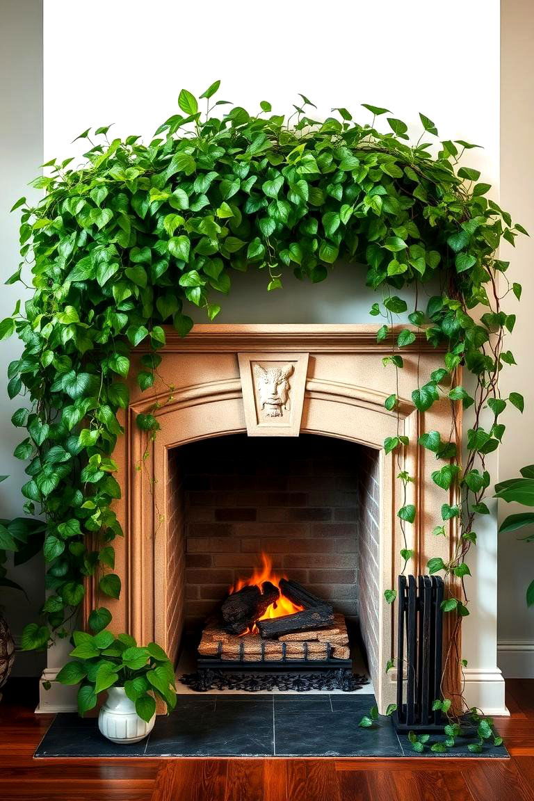 Climbing Plants Framing the Opening - 25 Green Fireplace Ideas