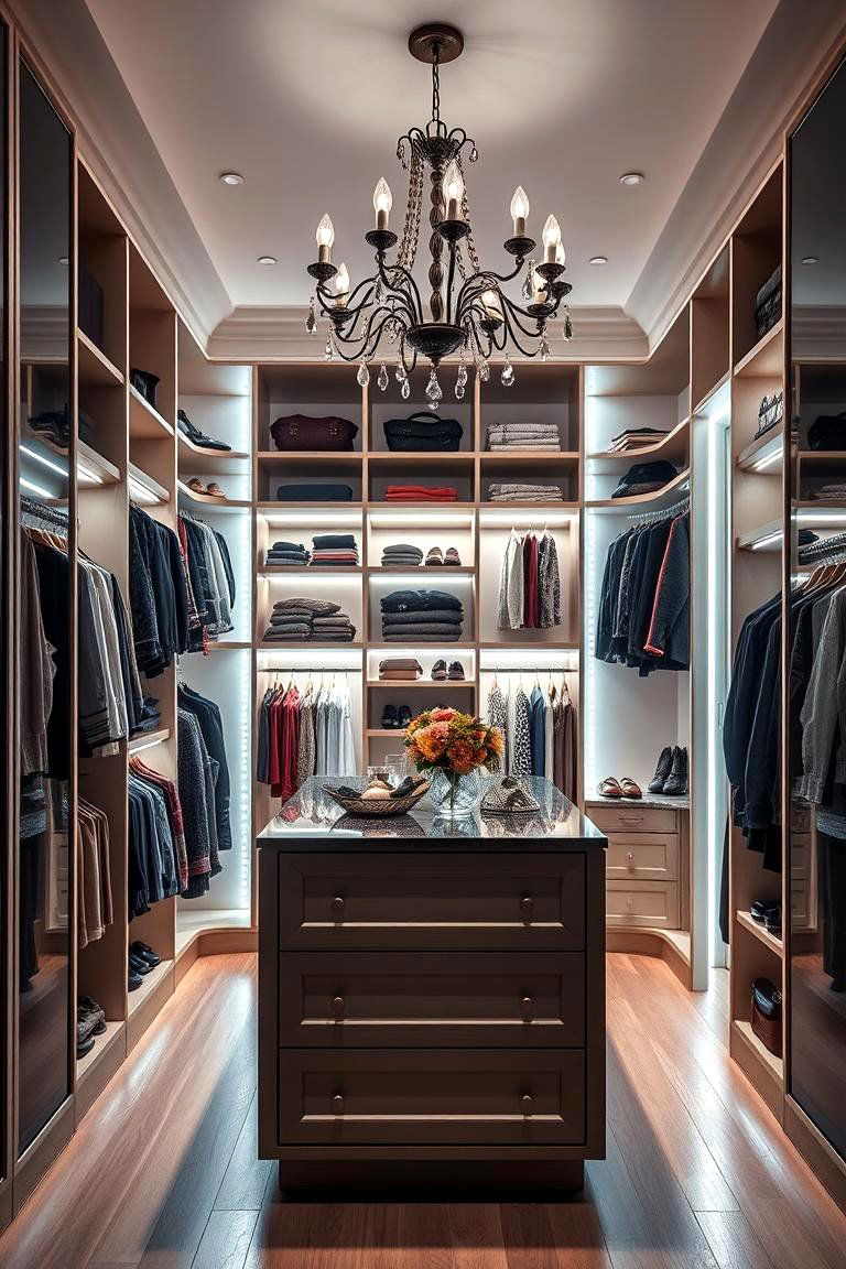 Closet Island with Built In Lighting - 25 Closet Island Ideas
