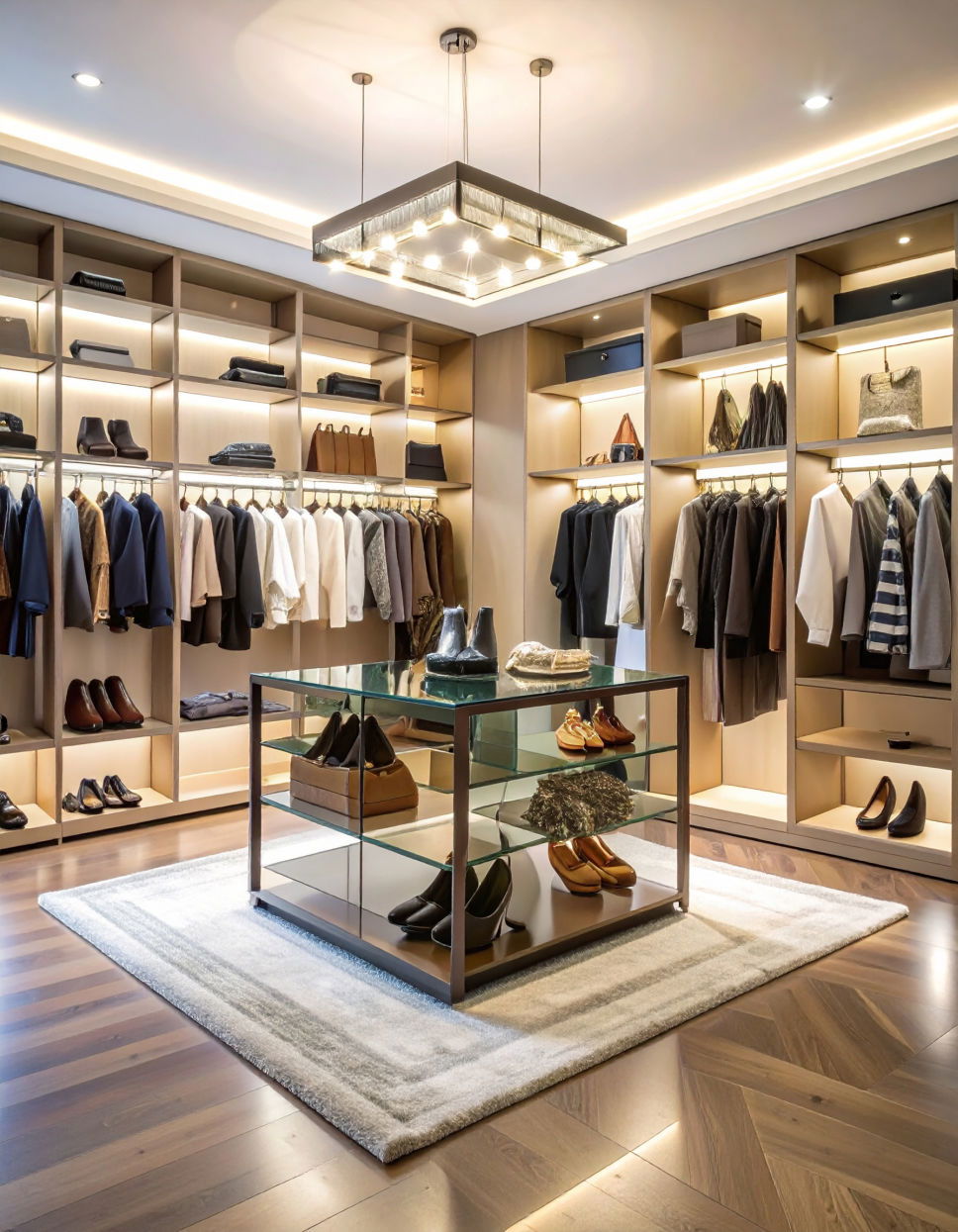 Closet Island with Glass Shelves