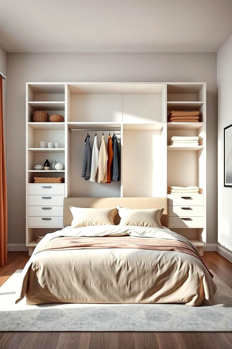 Closet on the Wall Opposite the Bed - 25 Built-in Wardrobe Ideas Around a Bed