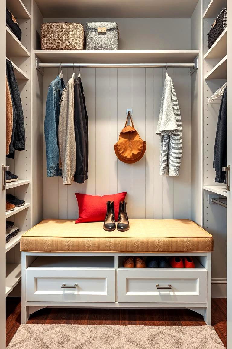 Closet with Built In Bench for Convenience - 25 Closet Ideas
