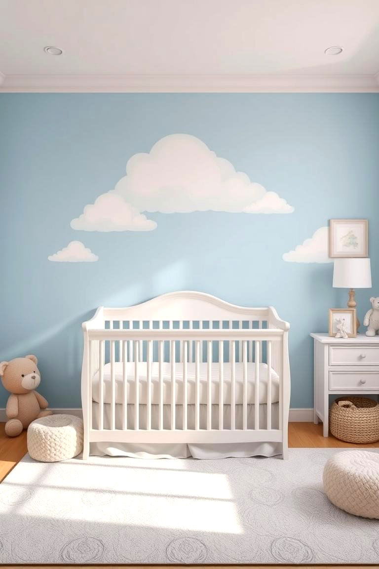 Cloud Accent Wall with Soft Pastels - 25 Cloud Themed Nursery Ideas