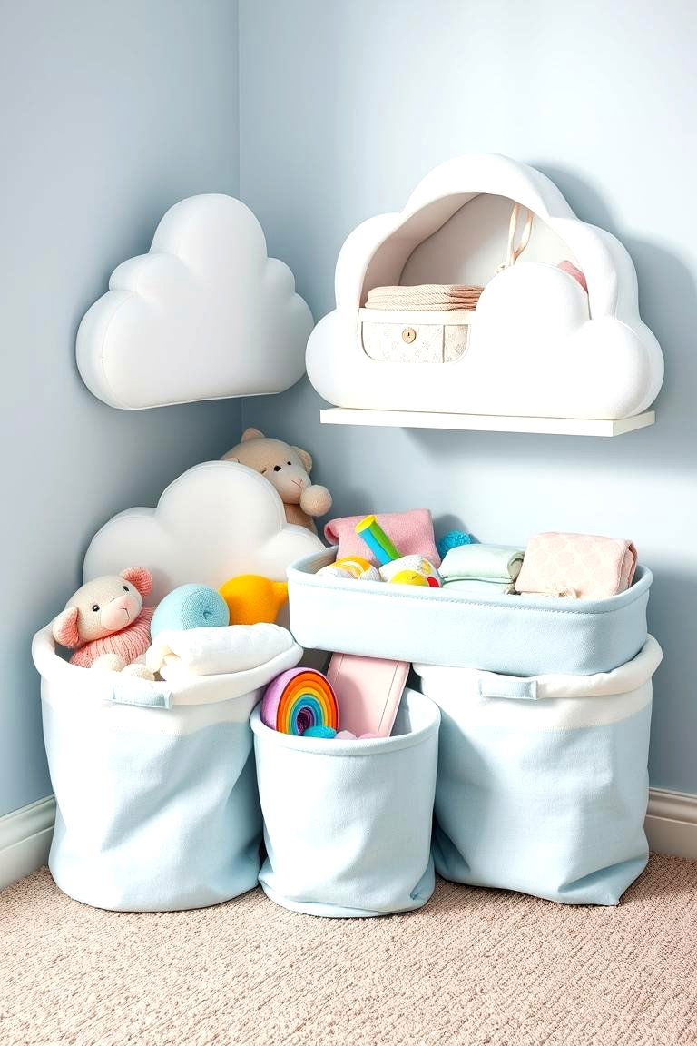 Cloud Themed Storage Baskets for Neat Organization - 25 Cloud Themed Nursery Ideas