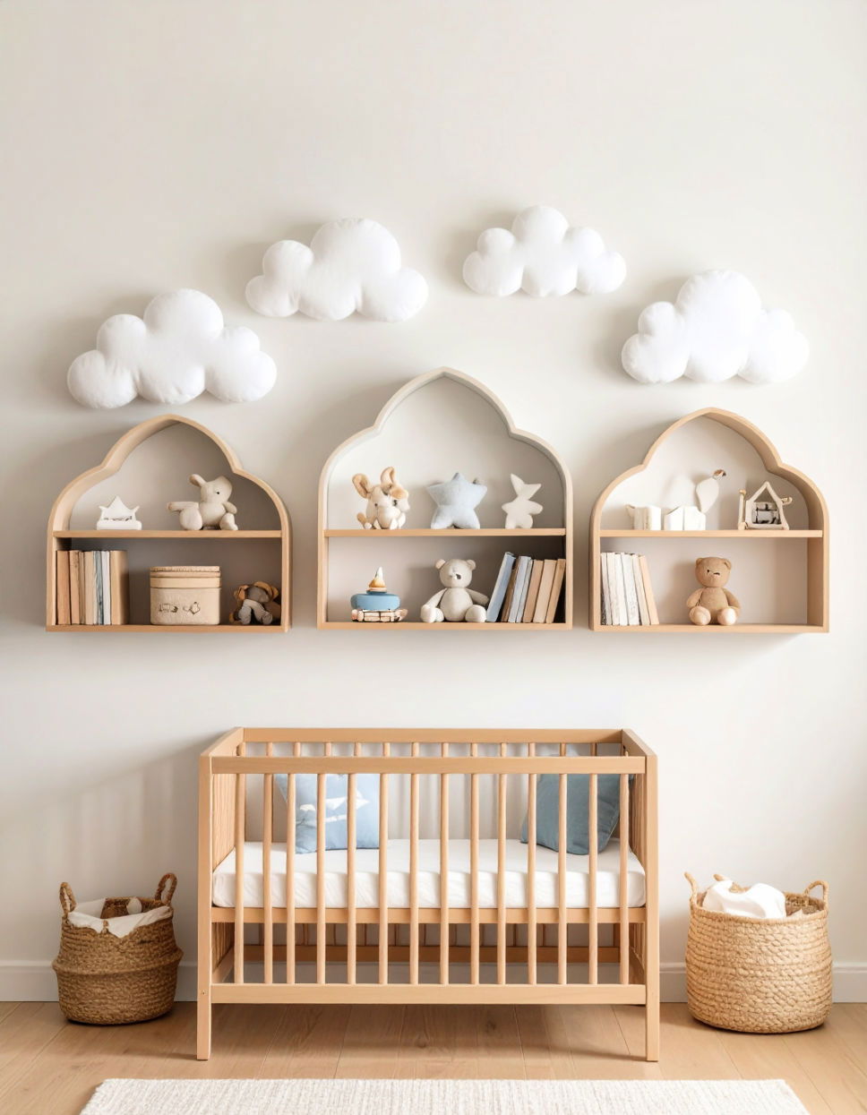 Cloud Themed Wall Shelves for Baby Essentials