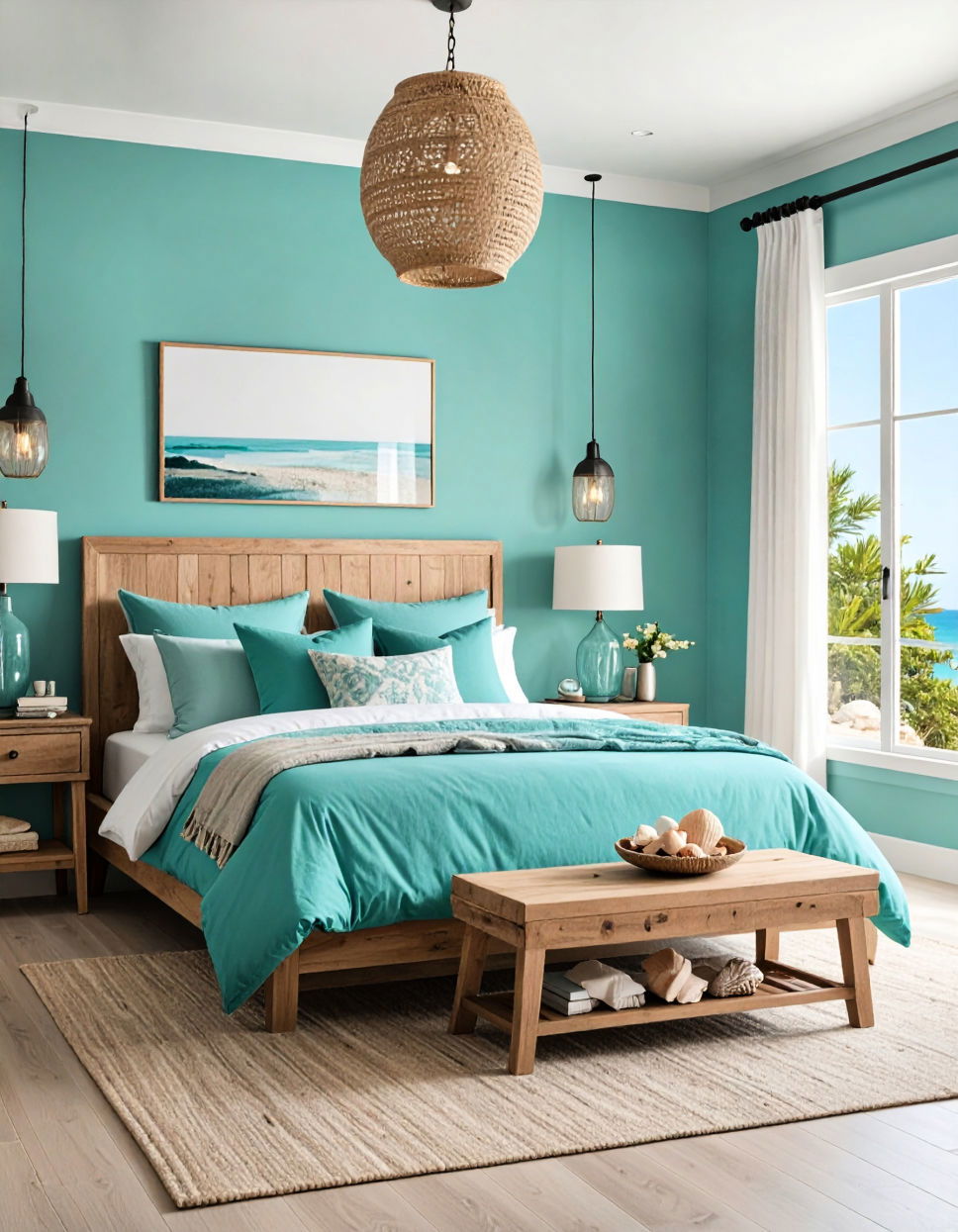 Coastal Touches with Seashells and Driftwood Turquoise Bedroom Ideas