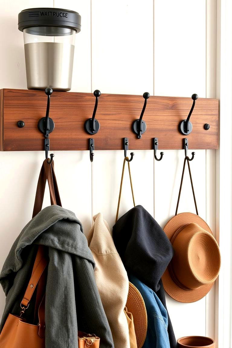 Coat Hooks for Easy Grab and Go Access - 25 Farmhouse Mudroom Ideas