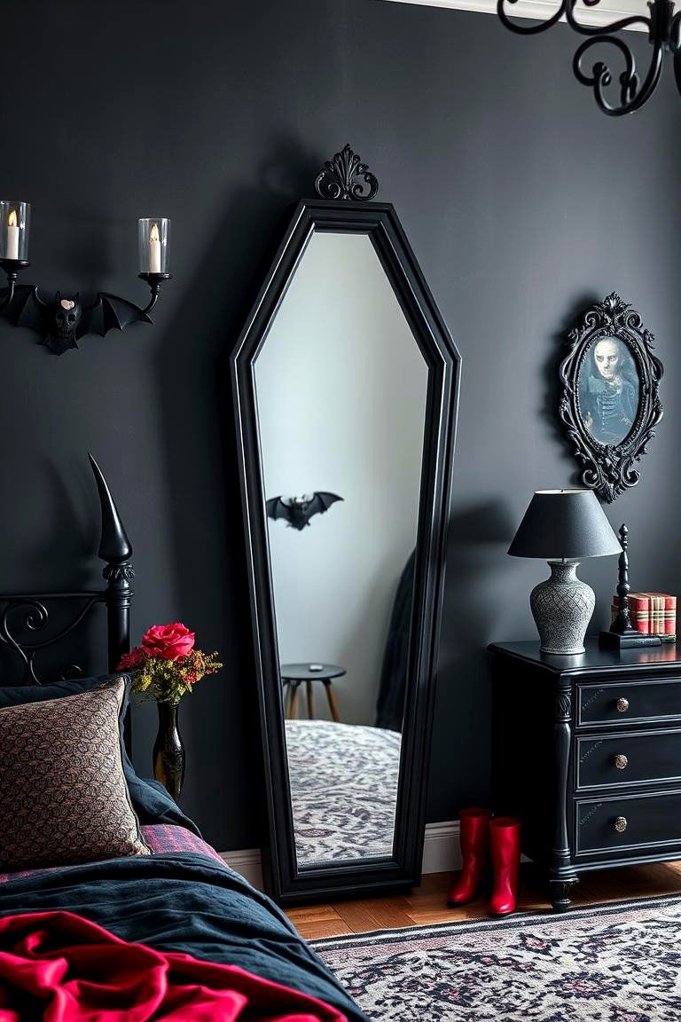 Coffin Shaped Mirror for a Bold Statement - 25 Vampire Bedroom Ideas
