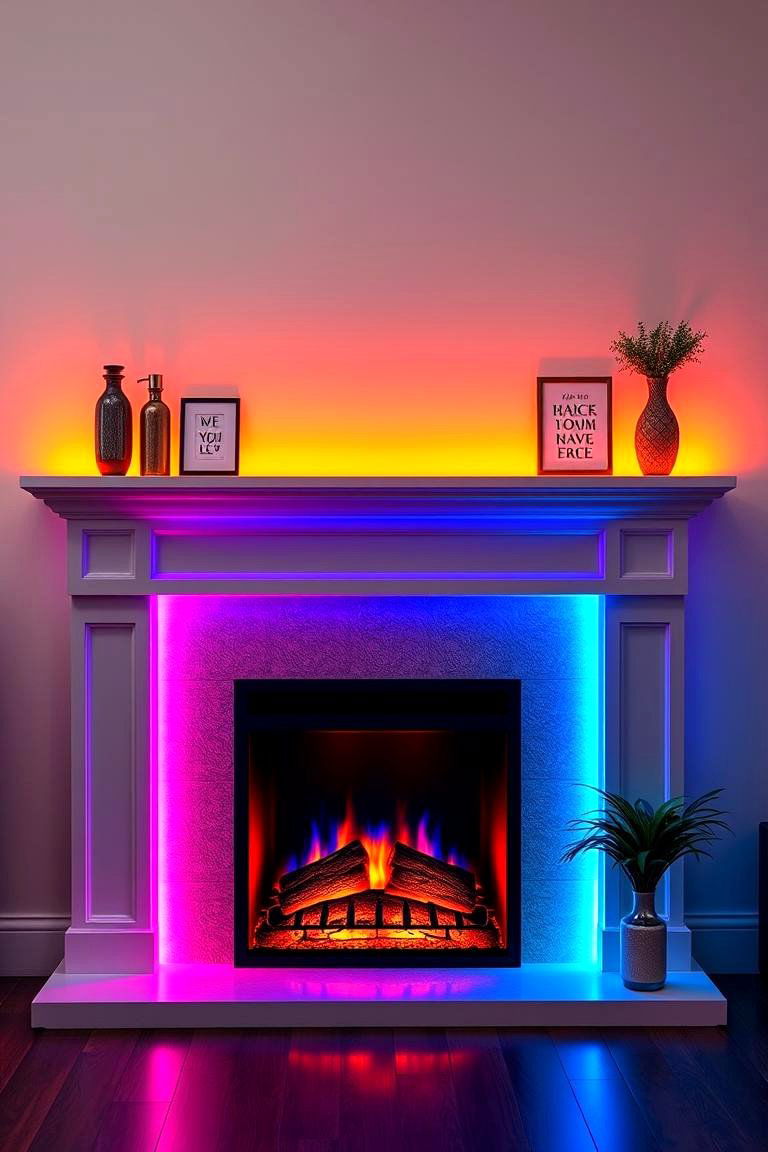 Color Changing LED Lights - 25 Fireplace Mantel Lighting Ideas