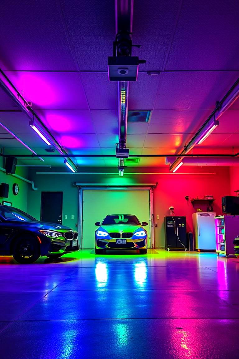 Color Changing LED Lights for Versatility - 25 Garage Lighting Ideas