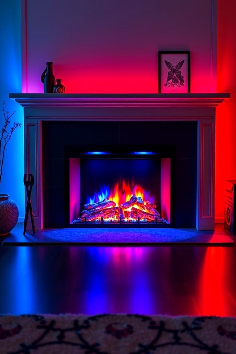 Color changing LED Lights - 25 Fireplace Lighting Ideas