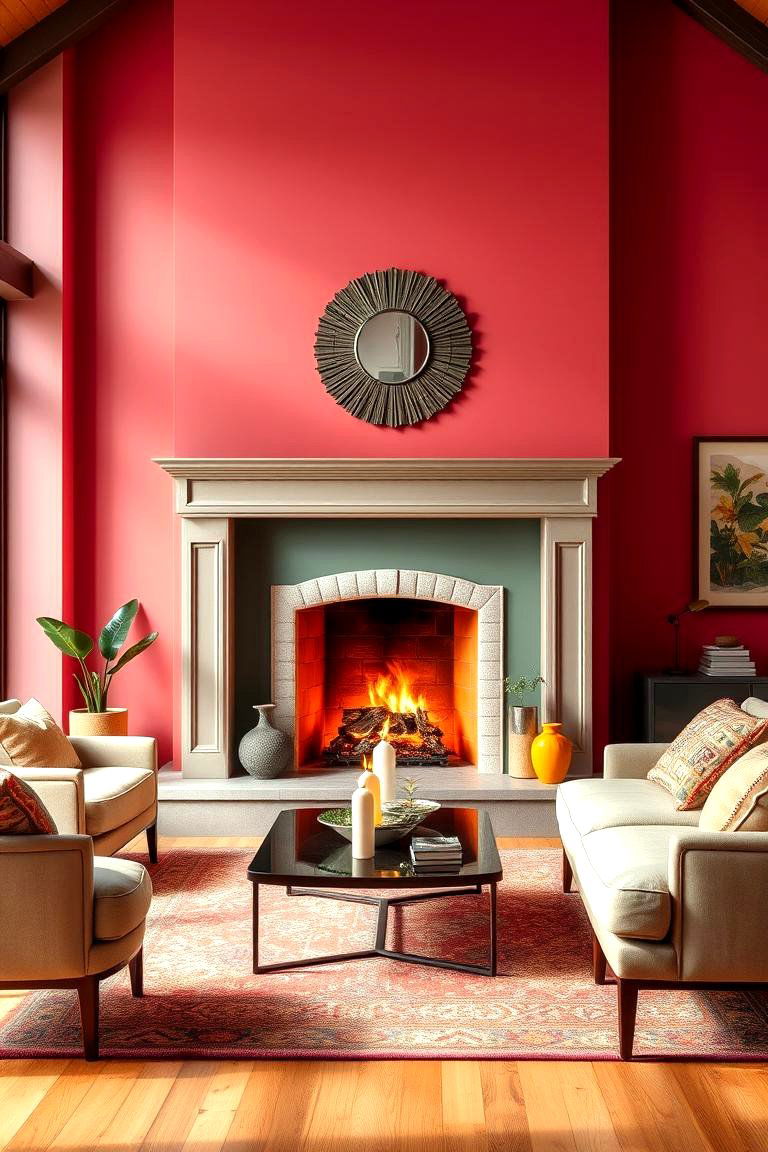 Colorful Accent Wall Around the Fireplace for Vibrancy - 25 Fireplace Wall Ideas