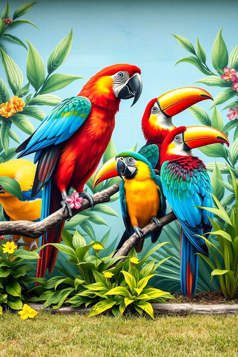 Colorful Birds A Pop of Joy for Your Garden - 25 Garden Mural Ideas