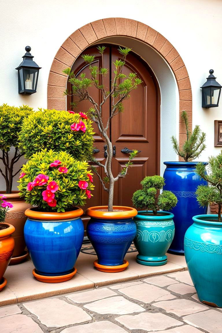 Colorful Ceramic Pots for Added Personality - 25 front yard spanish style landscaping ideas