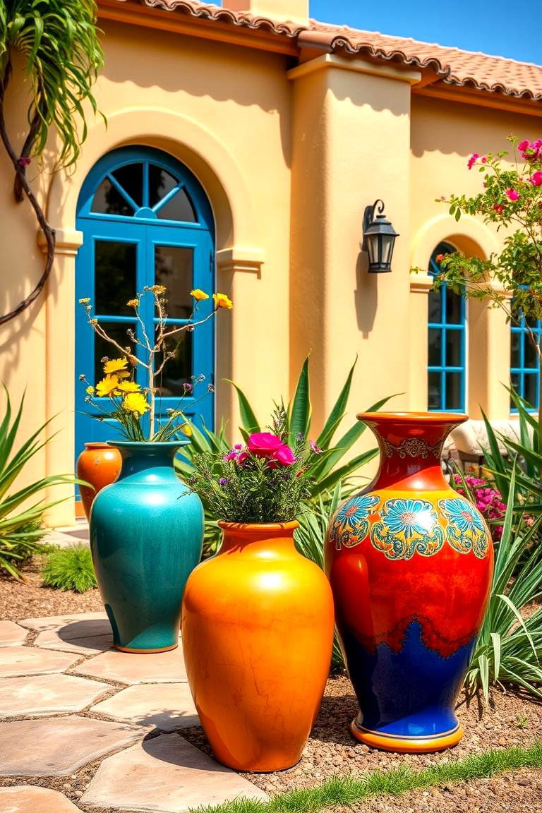 Colorful Ceramic Vases for Dynamic Decor - 25 front yard spanish style landscaping ideas