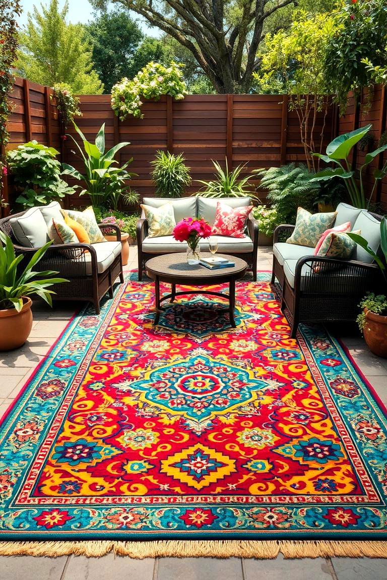 Colorful Outdoor Rugs to Define Your Space - 25 Garden Focal Point Ideas