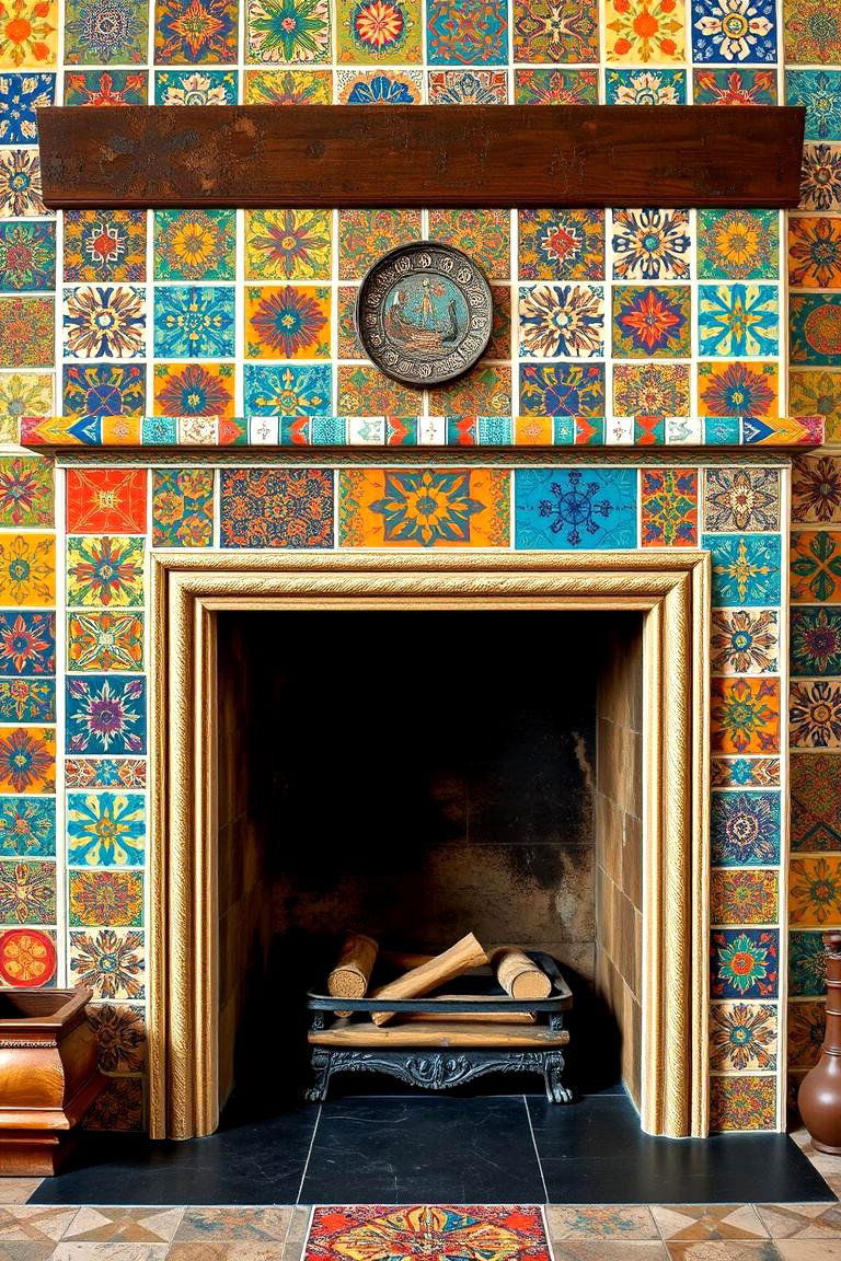 Colorful Patchwork Tiles for a Bohemian Vibe - 25 Fireplace Tile Ideas
