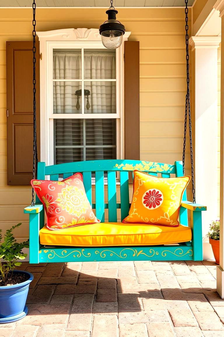 Colorful Porch Swing - 25 Front Porch Swing Ideas