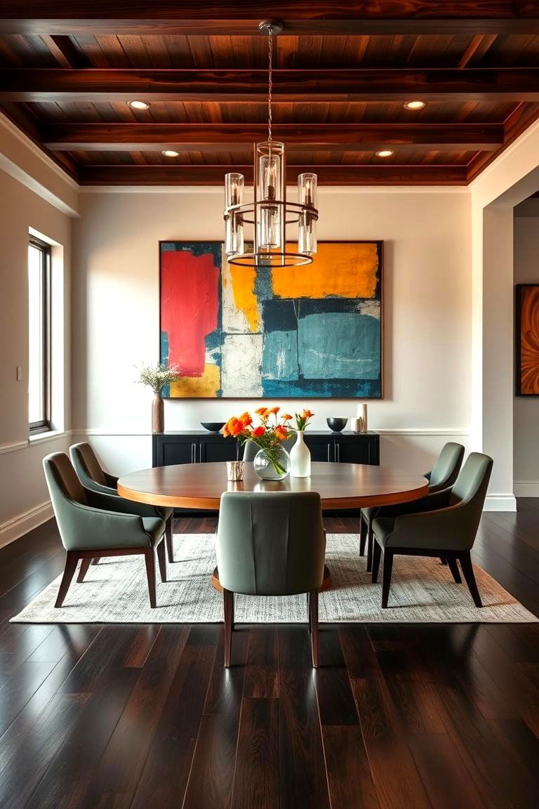 Combine with Bold Wall Art - 25 dark wood floor dining room ideas
