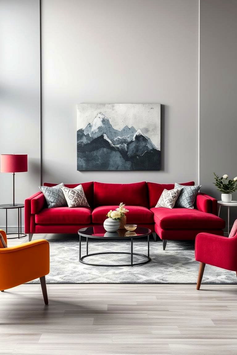 Combine with Neutral Gray for a Contemporary Look - 25 Burgundy Sofa Living Room Ideas