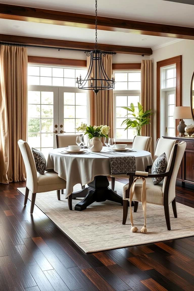 Combine with Soft Textiles - 25 dark wood floor dining room ideas