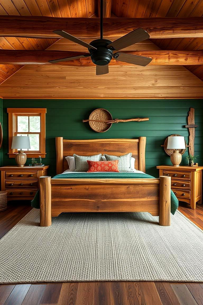 Combine with Warm Wood Elements - 25 Forest Green Bedroom Ideas