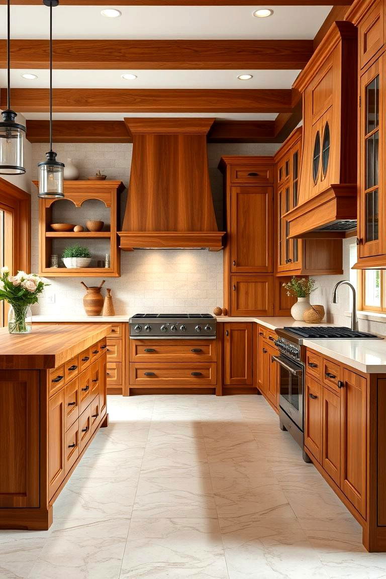 Combining Travertine with Wood Accents - 25 Travertine Floor Kitchen Ideas