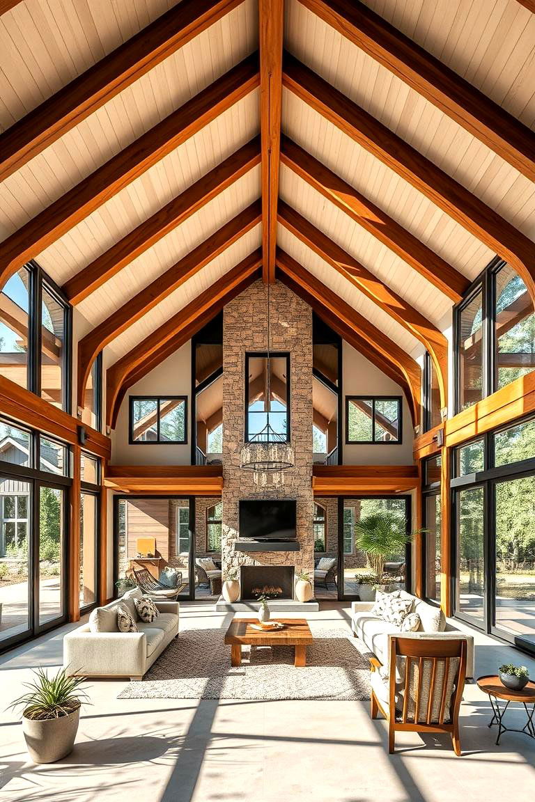 Combining Vaulted Ceilings with Beams and Glass Walls - 25 Vaulted Ceiling With Beams
