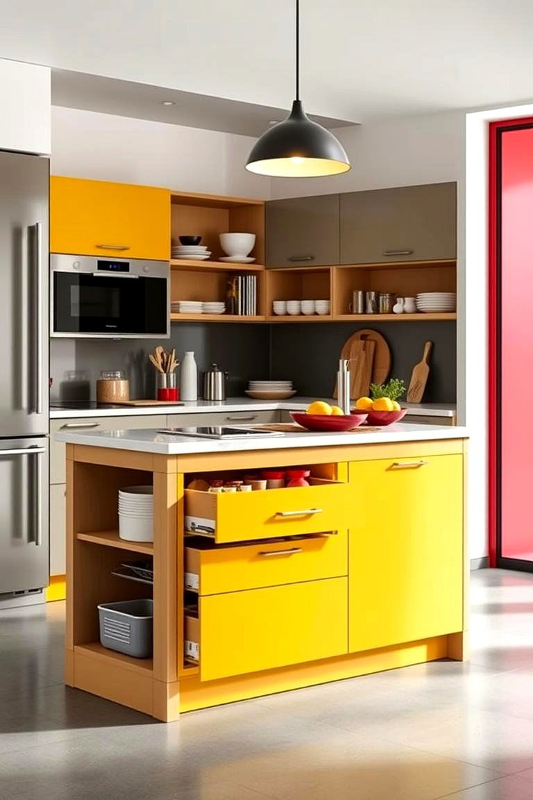 Compact Island with Hidden Storage - 25 Farmhouse Kitchen Island Ideas