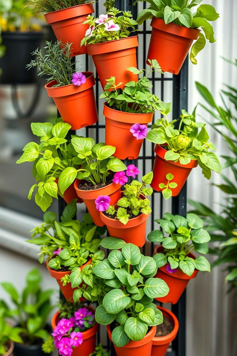 Compact Vertical Gardens with Small Pots - 25 Corner Garden Ideas With Pots